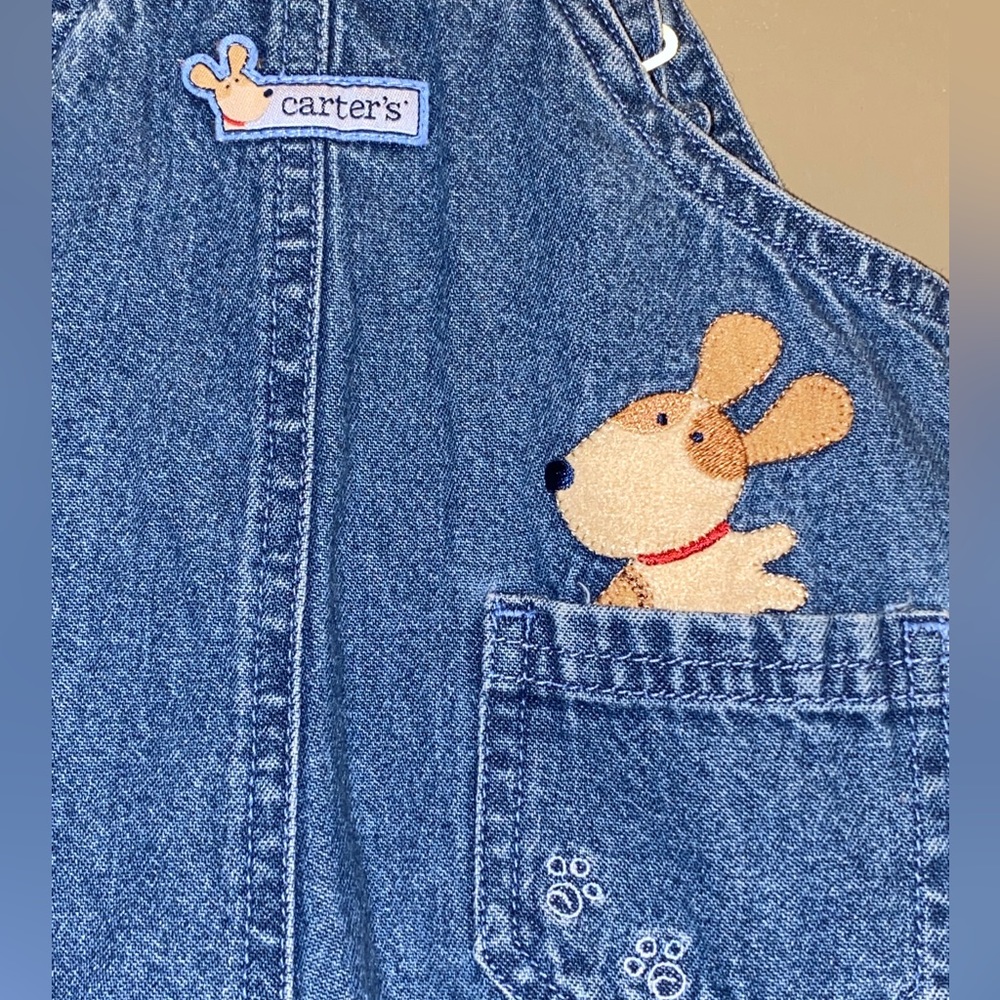 Denim puppy embroidered overalls - Picture 2 of 4